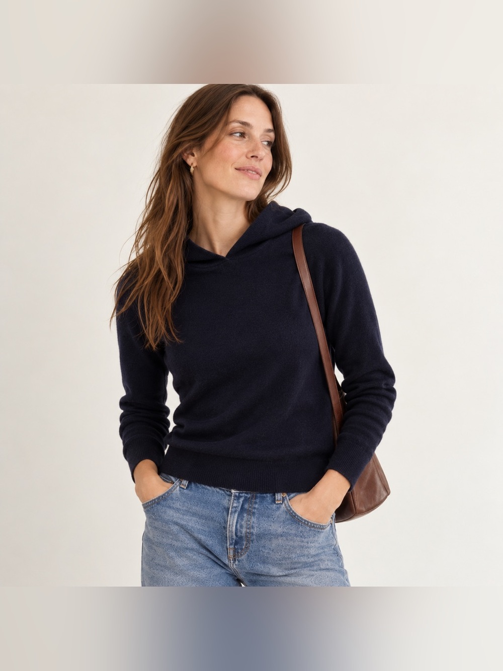 Unsubscribed 100% Cashmere Hoodie Sweater Womens Small Navy Blue New $348